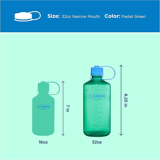 Nalgene 32 oz Narrow Mouth Water Bottle | BPA-Free, Durable & Leak Proof, Lightweight Bottle for Gym, Office & Travel, Pastel Green