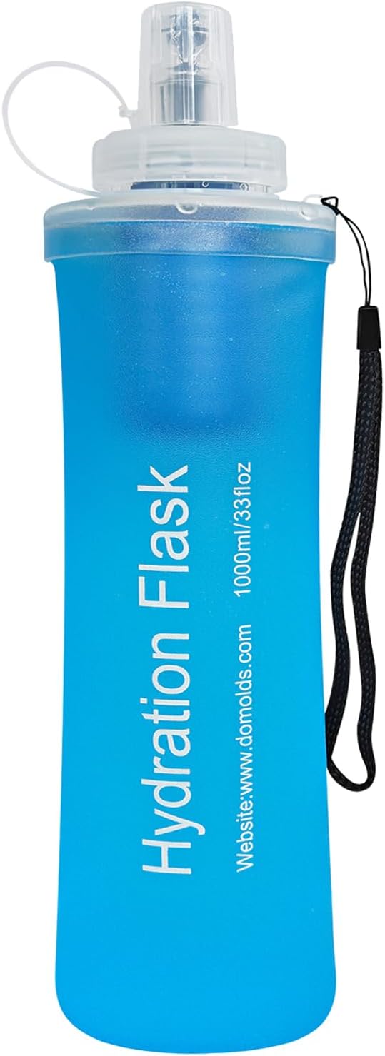 GUYI 1.0L Collapsible Water Filter Bottle, Removes Impurities, BPA Free, Ultralight for Hiking, Camping, Cycling & Travel-Blue