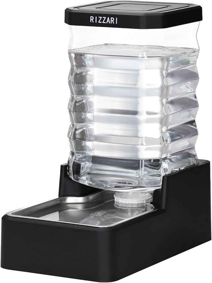 RIZZARI Stainless Steel Dog Dispenser: 8L Large Capacity Gravity Waterer - Clear Tank Water Level View -No Mess Keeps Floors Dry- No Power Needed - for Medium Dogs - Kitchen Corner/Crate Area