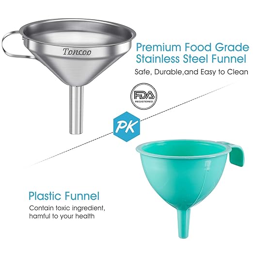 5-Inch Premium Stainless Steel Funnel with 200 Mesh Food Strainer, Kitchen Funnel for Bottles
