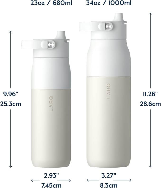 LARQ Bottle Swig Top 23oz - Insulated Stainless Steel Water Bottle With Built-In Silicone Handle | BPA Free | Reusable Water Bottle for Sports, Gym, and Travel, Granite White