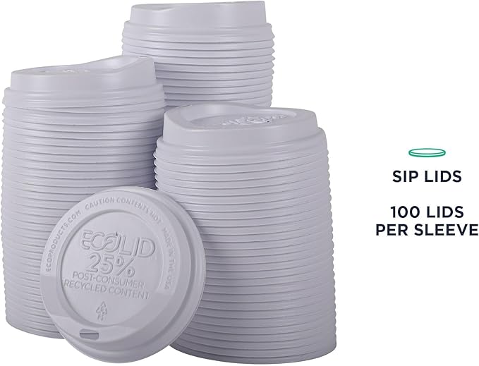 Eco-Products Ecolid Recycled Small Coffee Cup Lids, Case of 1000, White, Fits 8oz Hot Cups, Made from 25% Post-Consumer Recycled Plastic Polystyrene, Made in the U.S.A.