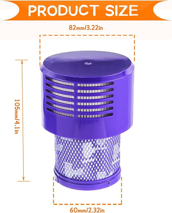 2 Pack V10 Filters Replacement for Dyson V10 Cyclone Series, V10 Absolute, V10 Animal, V10 Total Clean, SV12, Replace Part No. 969082-01,2 Pack Filters and 1 Clean Brush - AquaVibe