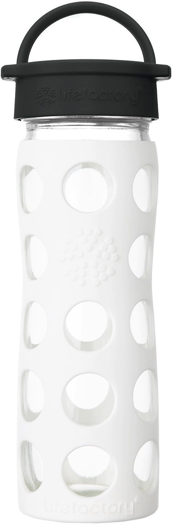Lifefactory 16-Ounce BPA-Free Glass Water Bottle with Classic Cap and Protective Silicone Sleeve, Optic White