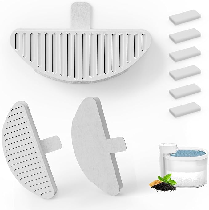 3 Pack Cat Fountain Filters - Compatible with Cat Water Dispenser, 67oz/2L Automatic Water Feeder (3 Filters+6 Sponges)