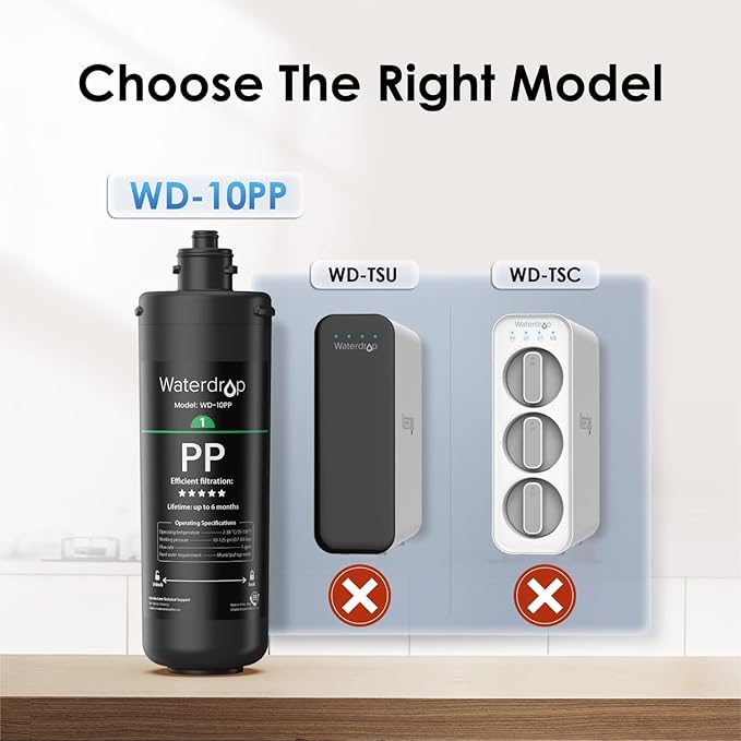 Waterdrop WD-10PP Under Sink Water Filter, Replacement for Waterdrop TSA & TSB &TSB-CM 3-stage Under Sink Water Filter System