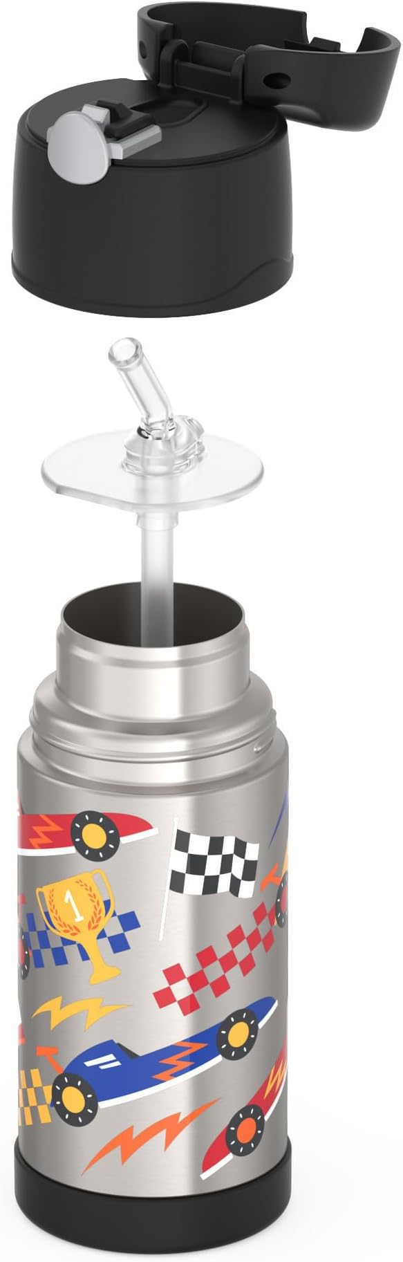 THERMOS FUNTAINER Water Bottle with Straw - 12 Ounce, Hot Rods - Kids Stainless Steel Vacuum Insulated Water Bottle with Lid