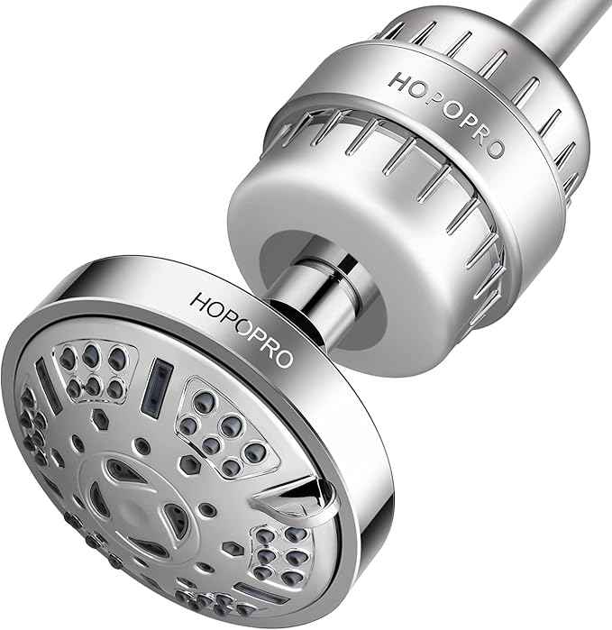 HOPOPRO 9 Modes Shower Head and 18 Stages Shower Filter Combo, High Pressure Filtered Showerhead High Output Shower Head Combo Purifying Water for Water Healthy Life