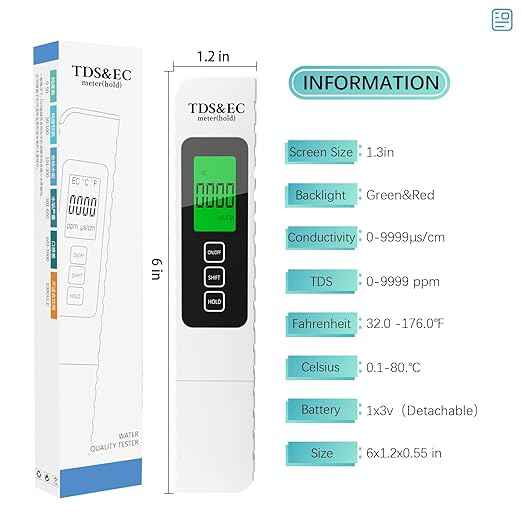 4 in 1 Digital Water Tester for Drinking Water - Accurate and Reliable TDS EC & Temperature(°C/°F) Meter - 0-9999 ppm - for Drinking Water, Aquarium, Hydroponics, Pool, Etc