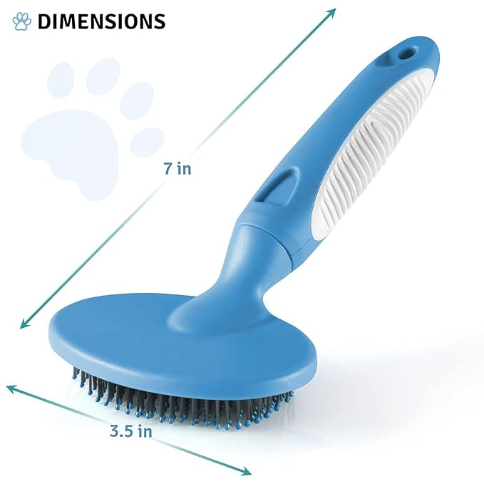Round Bristle Pet Brush for Dogs and Cats - Soft Dog Brush for Grooming Short or Long Hair - Gentle Tool for Sensitive Skin Removes Dander, Dirt, and Detangles (Blue) - AquaVibe