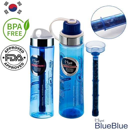 Mymi BlueBlue Alkaline Mineral 9 Stage Filter Water Bottles Alkaline Mineral Water Ionizer Portable Water Bottle (Filter Bottle 600 ML) Made in Korea