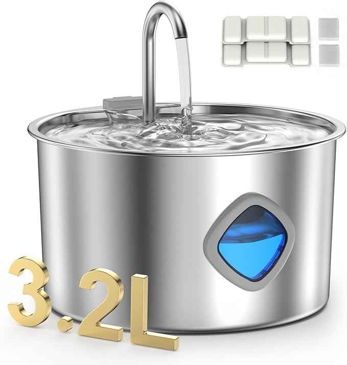 Cat Water Fountain Stainless Steel - 108oz/3.2L Pet Gift Dog Water Dispenser Automatic Silent Cats Dispenser for Drinking Indoor Metal Kitty Spout Fountains with 2 Filters and 2 Sponges