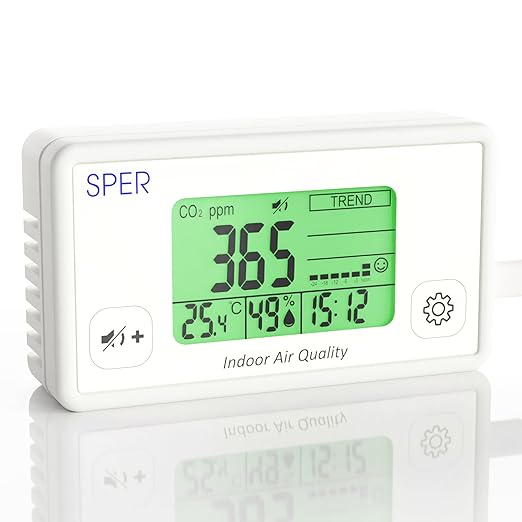 Sper Scientific Digital Indoor Air Quality Meter Monitor 800052 w/NDIR CO2 Sensor - CO2, Temperature & Humidity Meter w/Time & Large Color Coded Display for Home, Office, School & Hotel Room - 2 pc