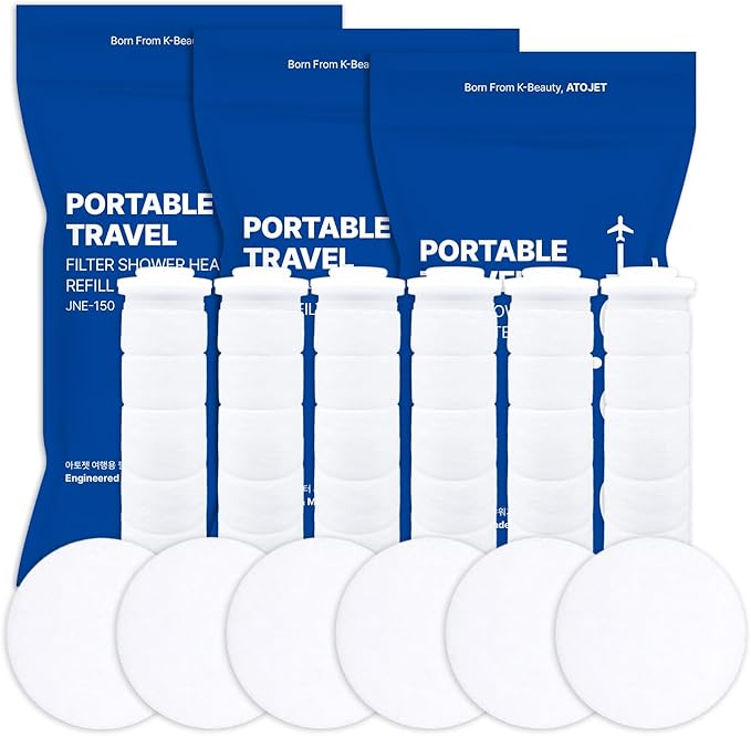 Travel Mini Filtered Shower Replacement Filters Elevating Korea’s Beauty Legacy - Compact & Portable for Softer Skin & Smoother Hair | Replacement Filters x 3 (JNE150-FLT-TRVL)