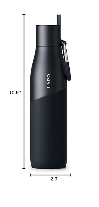 LARQ Bottle Movement Filtered - Lightweight Non-Insulated Stainless Steel Water Bottle BPA Free with Nano Zero Technology and Long-Lasting Filters, White/Pebble, 32oz