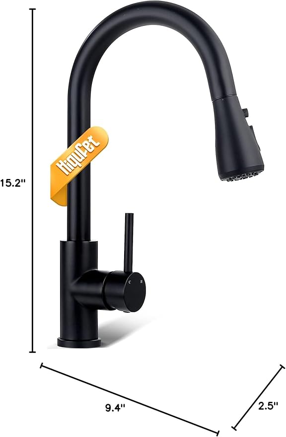 Black Kitchen Faucet with Pull Down Sprayer, Rv Kitchen Sink Faucets for Pot Filler, Farmhouse Camper Bar Sink Laundry Room, Fingerprint Resistant Single Hole Single Handle Stainless Steel