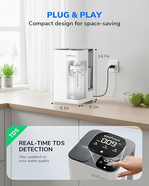 Mate 3 Countertop Reverse Osmosis Water Filter with 2 Smart Auto-Filling Pitchers, 8 Stage RO Water Filtration System, Water Purifier for Home, Office, 3:1 Pure to Drain, White