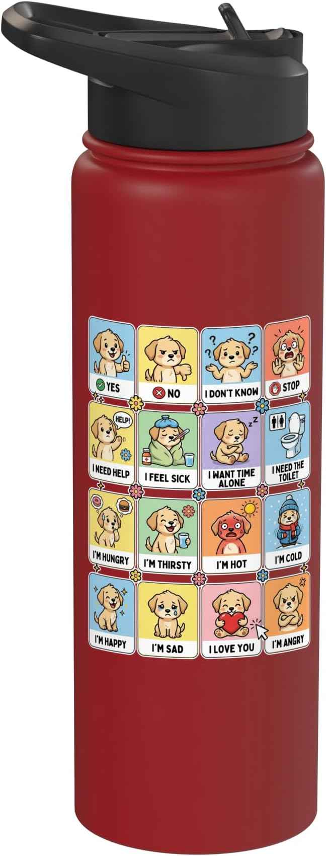Autism ACC Communication Dog Lovers Kids Cute Autistic Stainless Steel Insulated Water Bottle