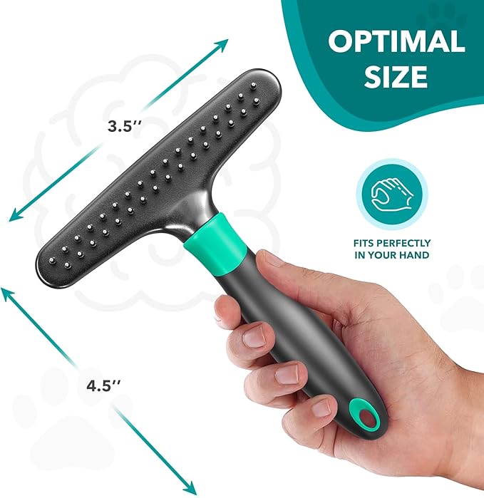Deshedding Brush Comb - Undercoat Rake for Dogs, Cats, Short, Long Hair Coats - Double Row Stainless Steel Pins - Reduce Shedding by 90% (Green) - AquaVibe