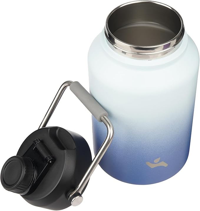 Half Gallon Jug with Handle,64 oz Insulated Water Bottle with Carrying Pouch,Double Wall Vacuum Stainless Steel Metal Bottle,Sky