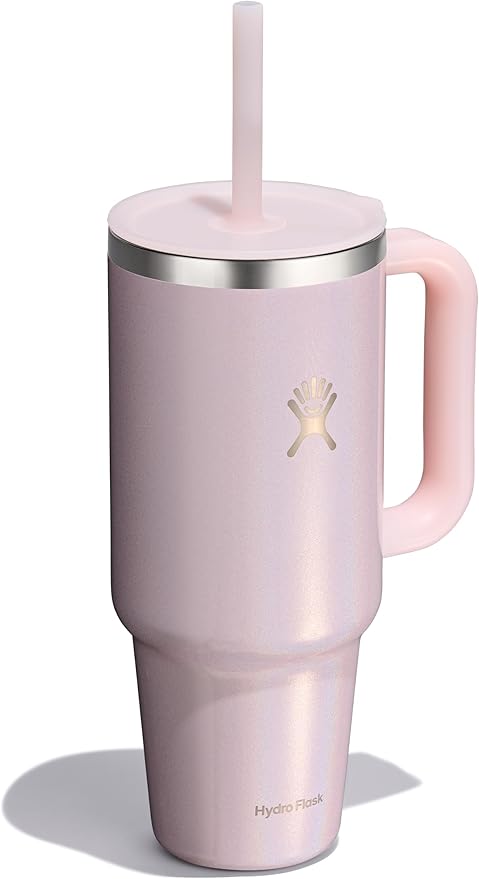 Hydro Flask 40 Oz Travel Tumbler with Handle, Lid and Straw - Insulated Stainless Steel in 40 Oz Glimmer Pink