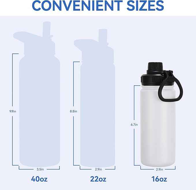 DOMICARE 16 oz Kids Water Bottle for School Stainless Steel Double Wall Vacuum Insulated Water Bottle with Straw lids & Spout Lid, Leakproof BPA Free (White,4)