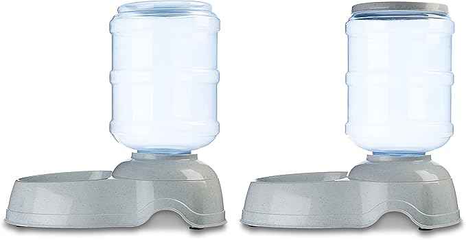 Amazon Basics Large Capacity Automatic Pet Water Dispenser and Gravity Feeder Set, Easy to Clean, 456.6fl.oz Food, 382.1fl.oz Water, Gray