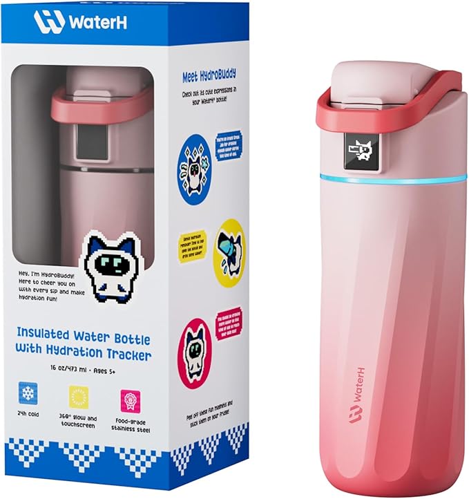 BOOST Smart Water Bottle with Reminder & Tracker, 16oz Kids Water Bottle for School, DIY Refrigerator Magnets, BPA-Free Vacuum Insulated Stainless Steel, Ideal Gift for Christmas, New Year