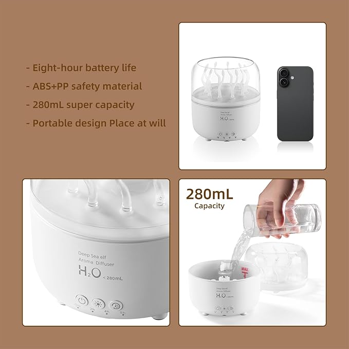 Jellyfish Diffuser 280ml, Cute humidifier, with Remote Control Timer, 7 Color LED Night Light, Essential oiluser Suitable for Home Office, Hotel spa Yoga Room, auto Shut-Off