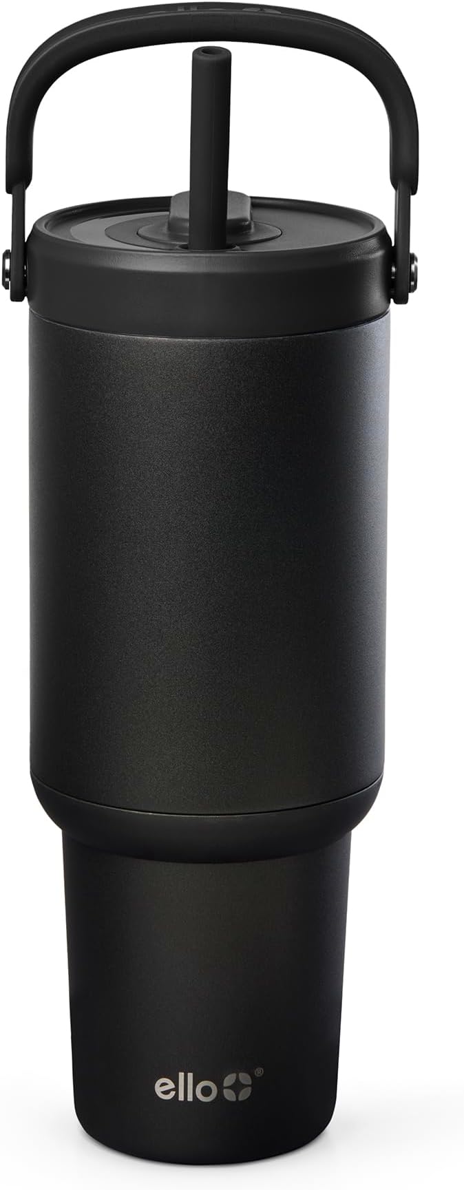 Ello Oasis Go+ 32oz Tumbler with Top Handle and Retracting Straw | Reusable Insulated Stainless Steel Cup, 100% Leakproof Water Bottle, 24 Hours Cold, Cup Holder Friendly For Travel | Black