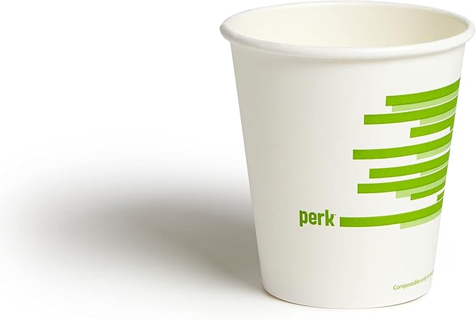 Perk Eco 10 Oz Compostable Paper Hot Cups, Disposable Coffee Cups for Hot Beverages, White/Green