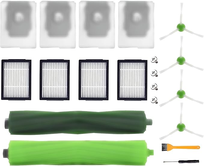 Replacement Parts accessories for i-robot Roomba i1 i1+ i7 i7+ i3 i3+ i4+ i6+ i8 j7 E5 E6 E7 I & J Plus series Vacuum Cleaner Inclue 1 Set Roller Brushes, 4 Filters, 4 Side Brushes - AquaVibe