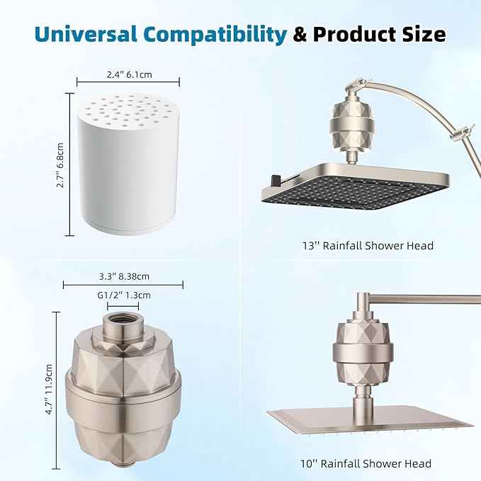Hibbent Upgraded High Output Shower Filter for Hard Water, 20 Stage Showerhead Filter with Vitamin C, Removes Chlorine and Fluoride, Reduces Dry Itchy Skin, Eczema, and Dandruff, Brushed Nickel