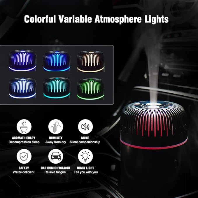 Unee Car Diffusers – 100ml USB Mini Aromatherapy & Humidifier & Car Air Freshener for Essential Oils, Portable Auto & Home Use (Black)
