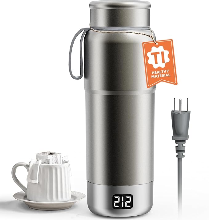 380ML Pure Titanium Electric Kettle - FDA Food Contact Tested, BPA-Free, Double-Layer Vacuum Sealed, 100V-240V, Smart Temp Control, Fast Boil, Portable Travel Water Heater for Tea