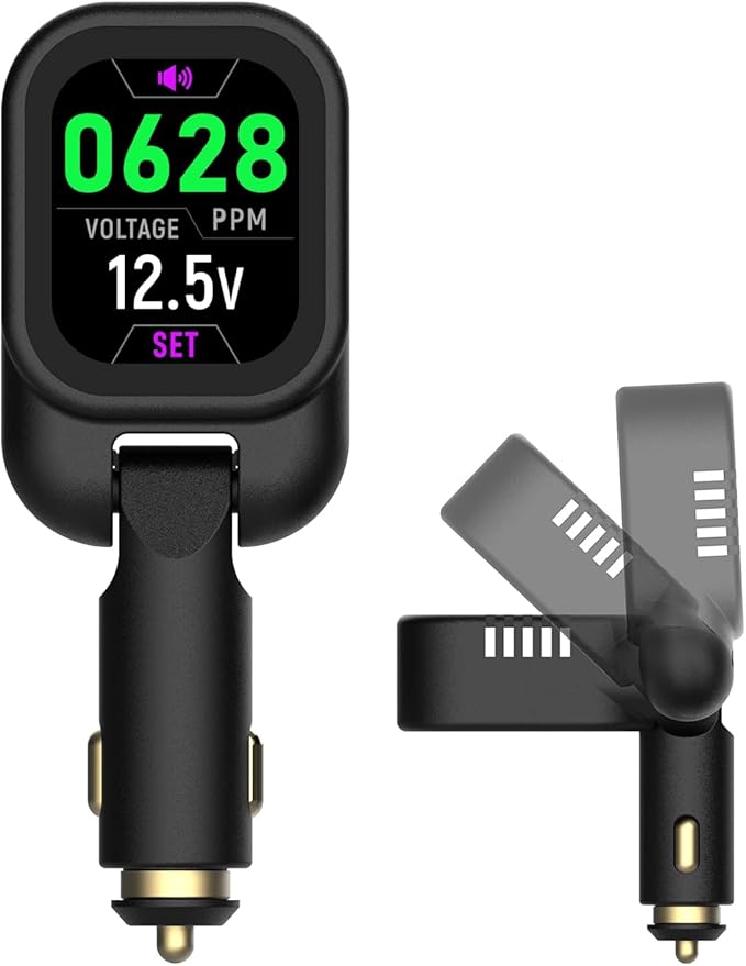 Car CO2 Monitor, Plug-in, No Battery Needed, Real-Time 10s Sampling, Rotatable Color Screen, Beep Alarm for High CO2, Fits 12V/24V Vehicles