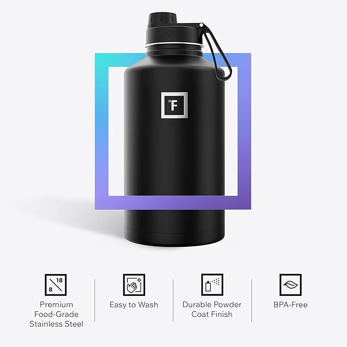 IRON °FLASK Camping & Hiking Hydration Flask with Spout, Wide Mouth Insulated Stainless Steel Sports Water Bottle - 64 oz Sky