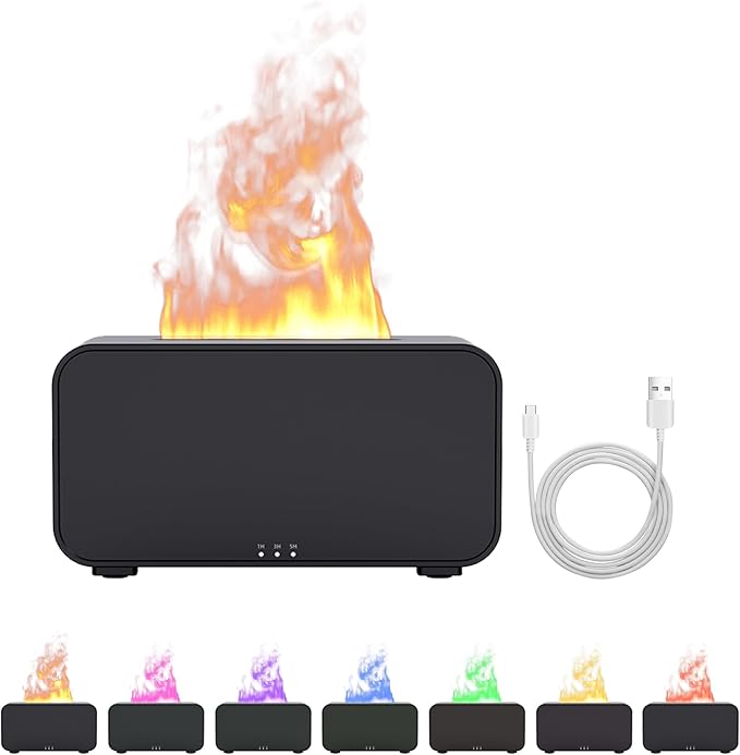 Essential Oil Air Diffuser Flame Oil Diffusers for Home,Colorful Water Vapor Fireplace Fire Humidifier for Aromatherapy Aroma Therapy Cordless Machine Room Bedroom
