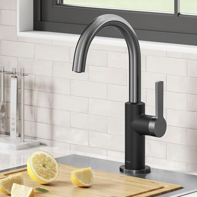 Kraus Oletto Single Handle Kitchen Bar Faucet in Matte Black/Spot Free Black Stainless Steel, Kitchen Sink Faucets, KPF-2822MBSFSB
