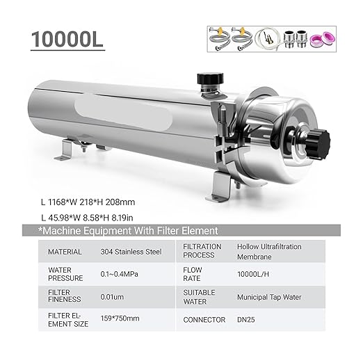 Whole House High Flow UF System Water Purifier 1000L,0.01μm Stainless Steel Mineral Filter(10000L)