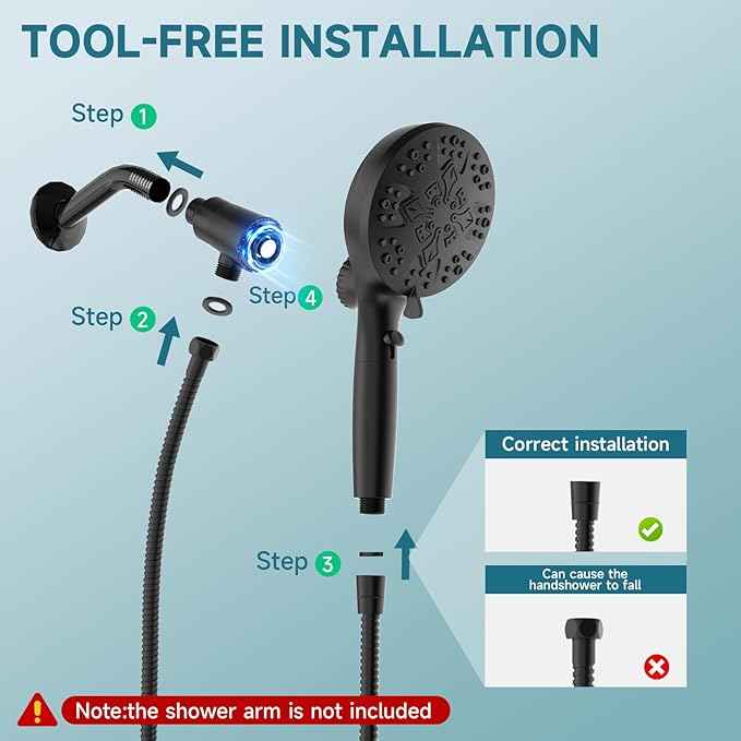 Shower Heads With Handheld Spray Combo,6" High Pressure Rain Shower Head with Filters,5" Filtered Shower Head,Dual Shower Head Set With 69" Stainless Steel Shower Hose (Black-Handheld)