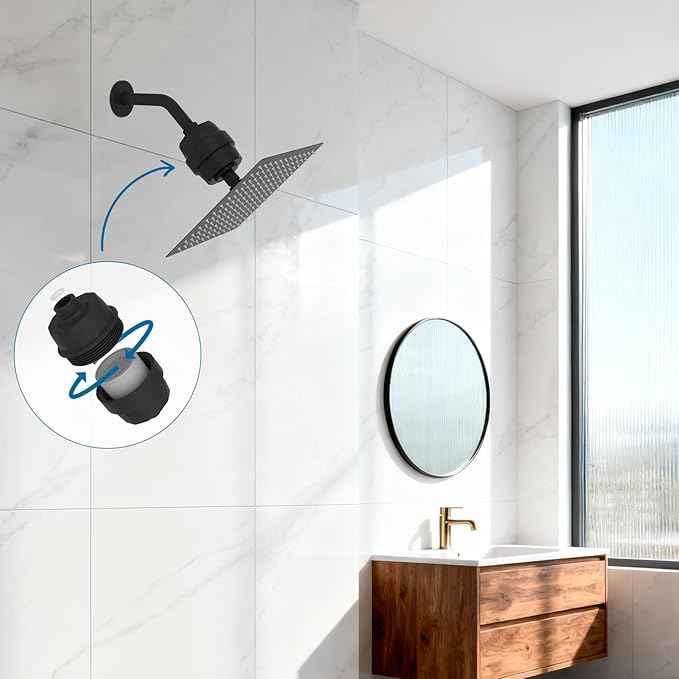 iFealClear Shower Head Filter, High Output Shower Filter for Hard Water for Remove Chlorine and Fluoride, Reduce Dry Itchy Skin and Eczema, 20-Stage Consistent Flow Shower Water Filter, Matte Black