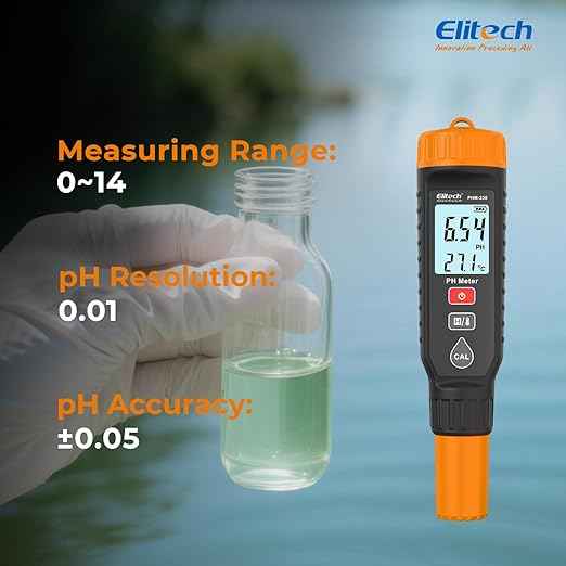 Elitech Professional pH Pen Meter - Digital Tester for pH & Temperature in Hydroponics, Growing Solutions with Full Calibration Kit for Plant Health, PHM-230