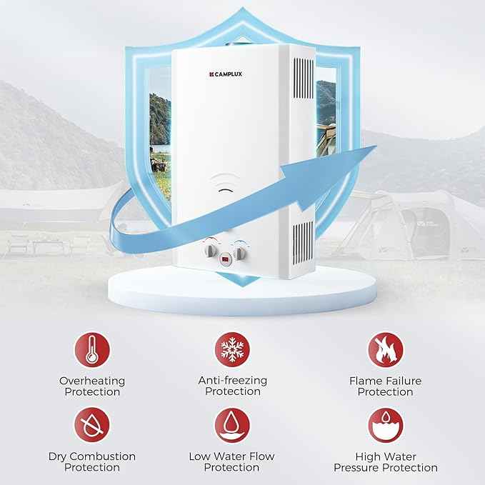Camplux Tankless Water Heater, 5.28 GPM Outdoor Propane Camping Gas Water Heater, 20L, BW528, White