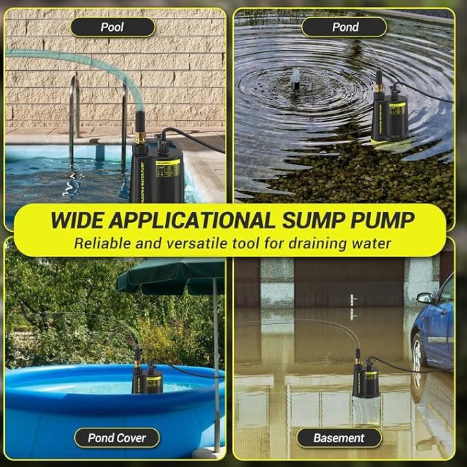 Sump Pump 1/2HP Submersible Water Pump, 2650GPH Utility Pump Thermoplastic Electric Portable Transfer Water Pump for Swimming Pool Garden Pond Basement with 16.4ft Long Power Cord