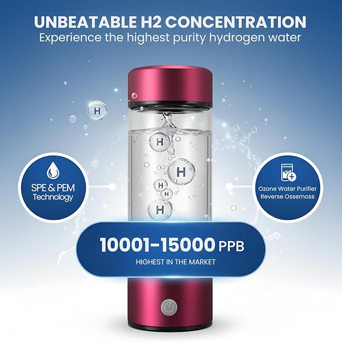 Hydrogen Water Bottle – Portable & Rechargeable – Enhance Hydration with Hydrogen-Rich Water Red