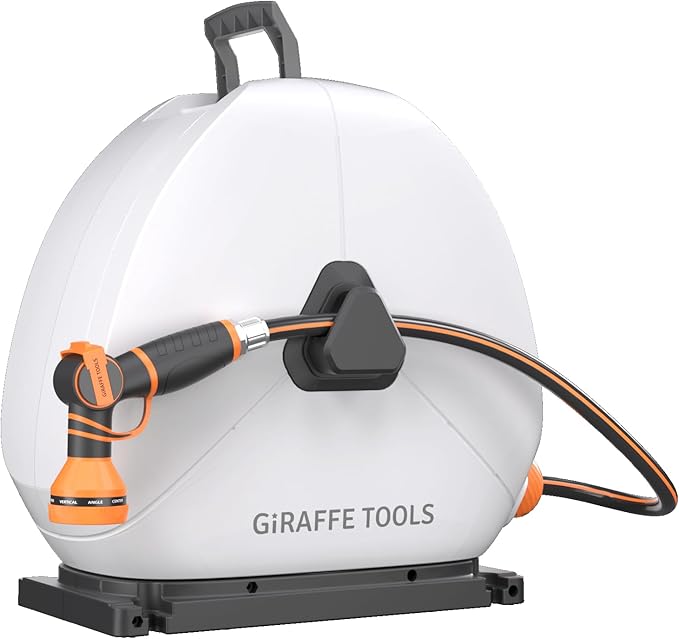 Giraffe Tools Ground Mounted Retractable Hose Reel 1/2 Inch x 130FT, Heavy Duty Automatic Rewind Garden Hose Reel, with Flexible Swivel Base for Lawn, Concrete Floor