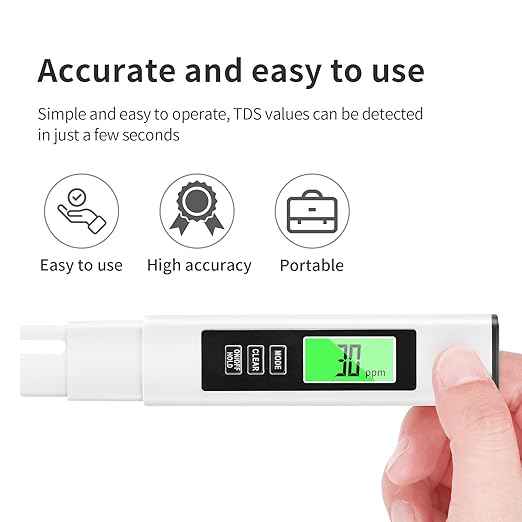 New 4 in 1 TDS Meter, TDS Meter Digital Water Tester, Accurate and Reliable, Water Tester,TDS EC and Temperature (° C/° F) Meter, 0-9990ppm,Used for Drinking Water and RO/DI Systems