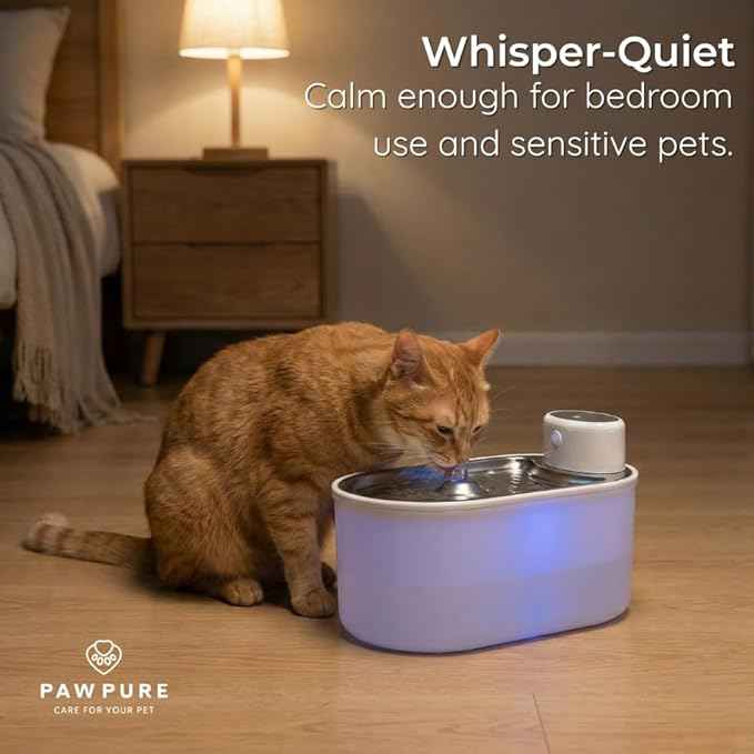 Wireless Cat Water Fountain 3L/108oz, Cordless Battery‑Operated Pet Fountain with Stainless Steel Drinking Tray, Quiet 20 dB Automatic Modes, BPA‑Free Easy‑Clean Water Dispenser for Cats & Small Dogs