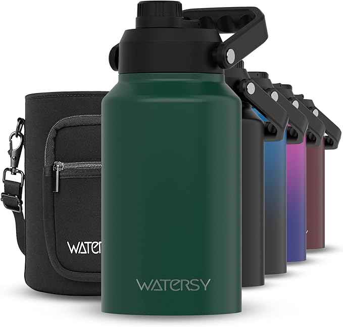 WATERSY 2/3 Gallon Water Bottle Insulated(Cold for 48 Hrs),BPA Free&Leak Proof,87oz Stainless Steel Water Jug/Flask,Big thermo,Large Water Bottle with Handle for Gym,Hiking,Camping,Dark Green